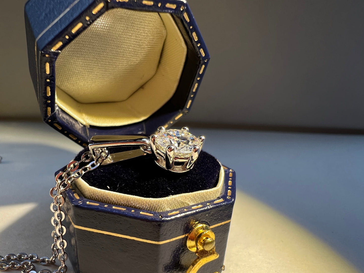 1.0CT Moissanite Pendant 18K Gold Plated 925 Sterling Silver 40+2+3cm Necklace