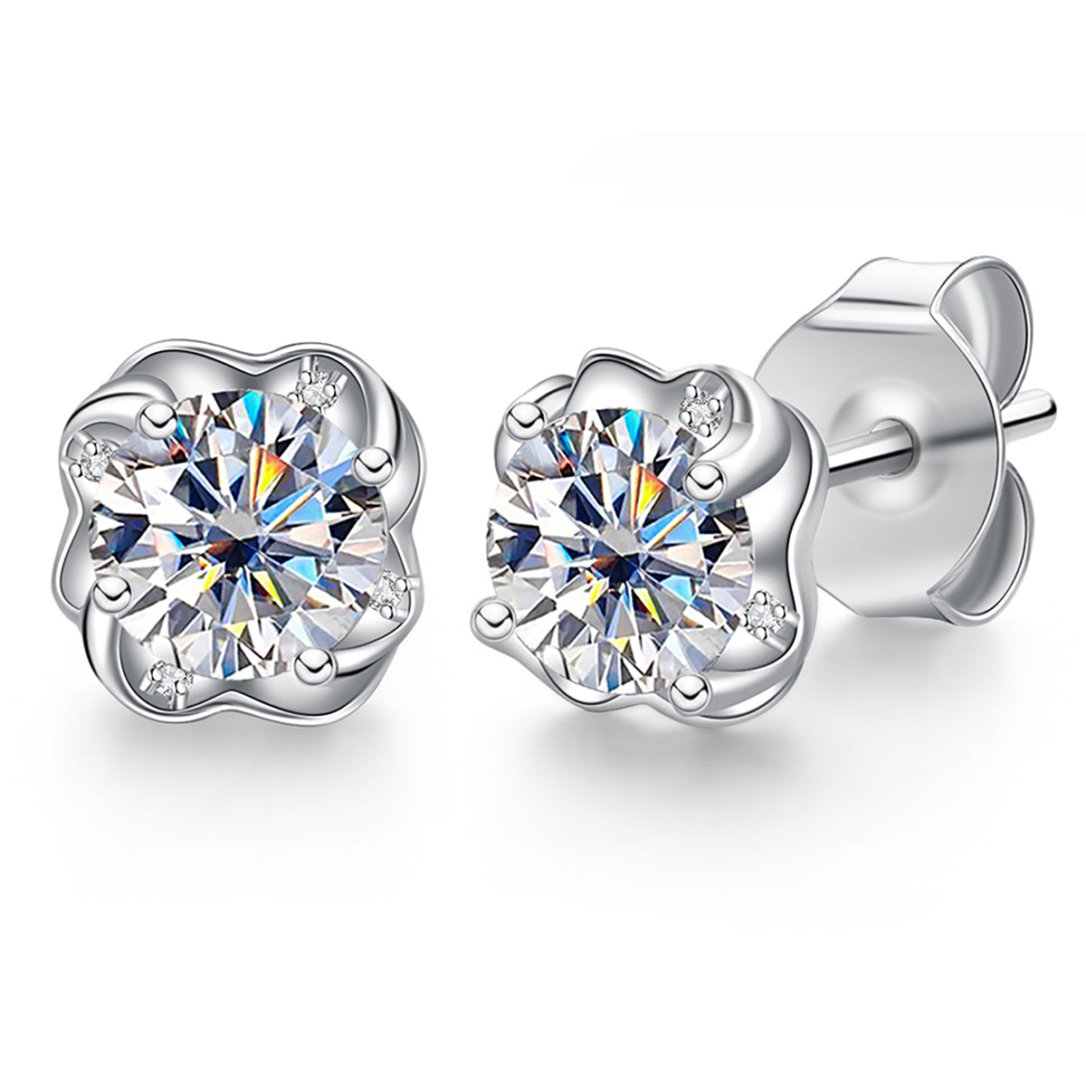 1.0CT D Color Moissanite earrings 18K White Gold Pated Earrings