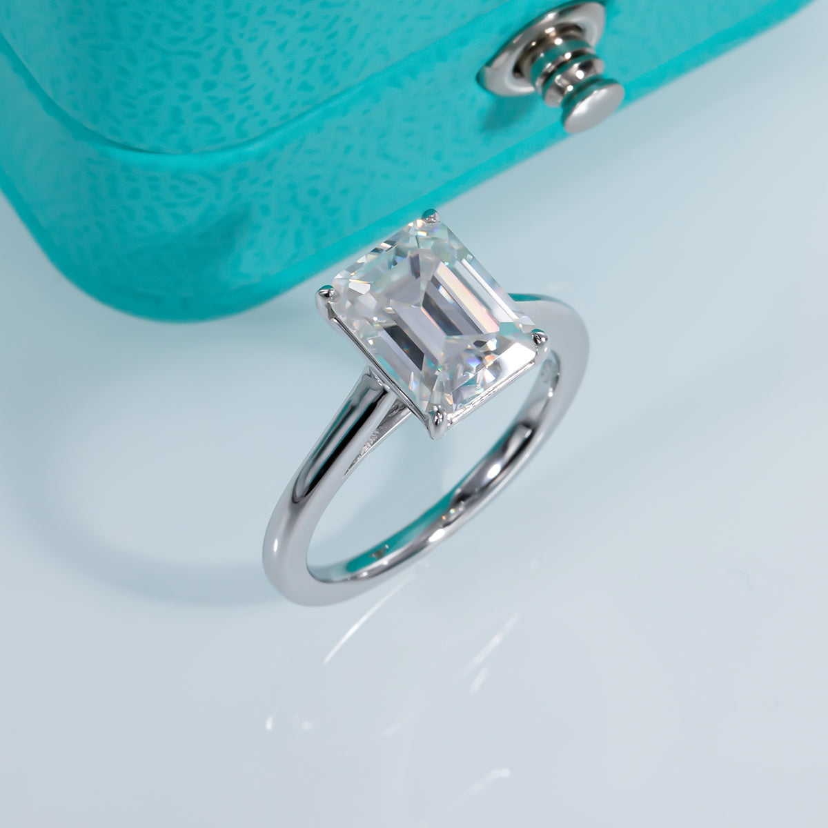 3.0CTTW Emerald Cut Moissanite Ring 925 Sterling Silver Rings