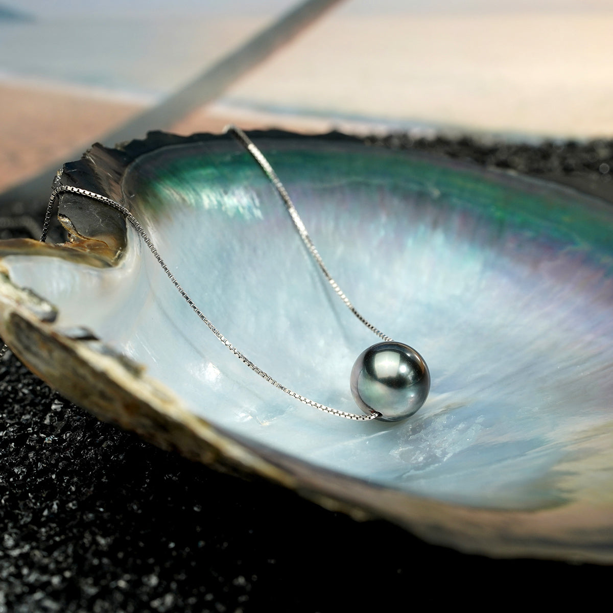 Yowting  Natural Tahiti Black Pearl 925 Sterling Silver Necklace