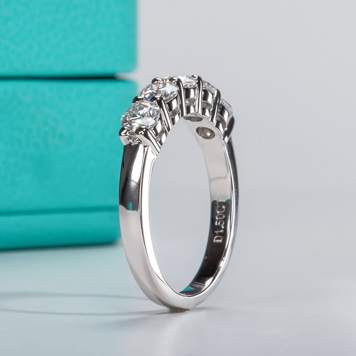 1.5CTTW Moissanite 5-Stone Ring 925 Sterling Silver Wedding Band Ring