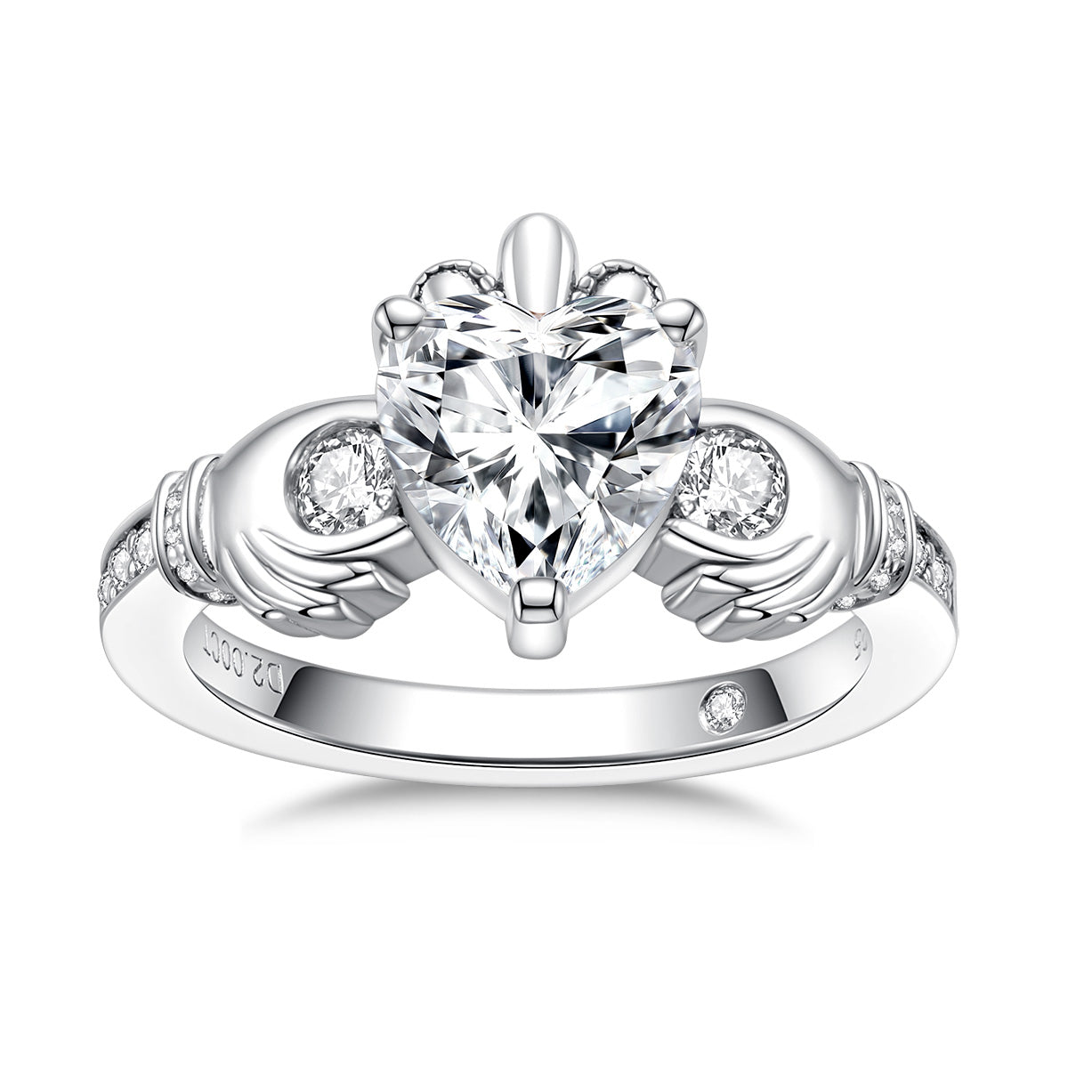 2CT Heart Claddagh Moissanite Engagement Ring