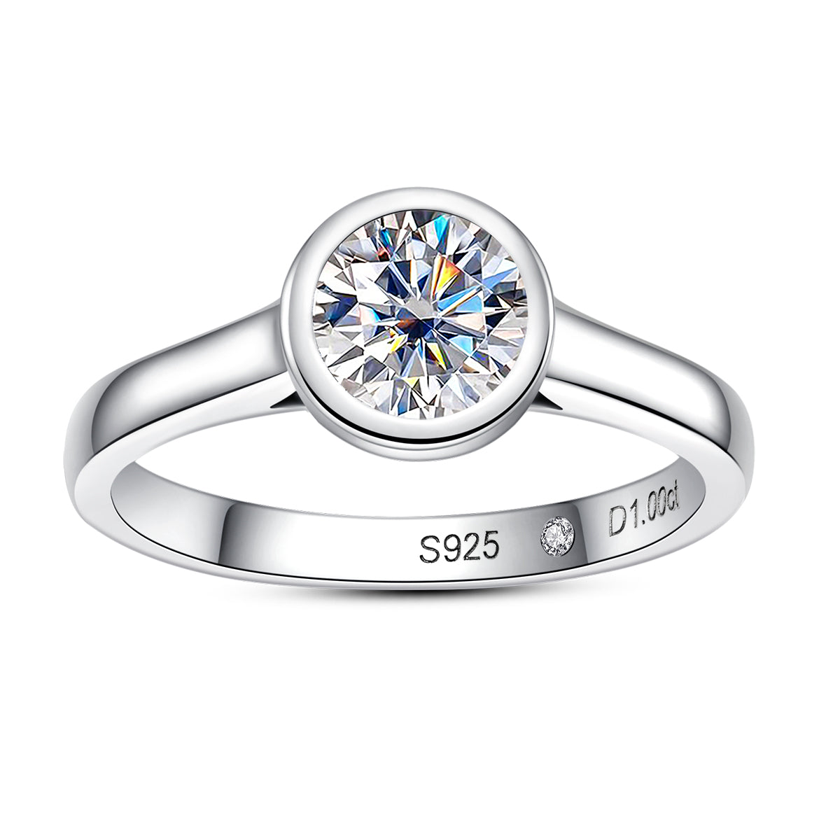 1CT Moissanite Bezel Setting Engagement Ring