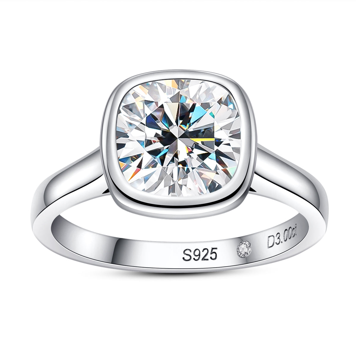 3.0CT Cushion Moissanite Bezel Solitaire Ring