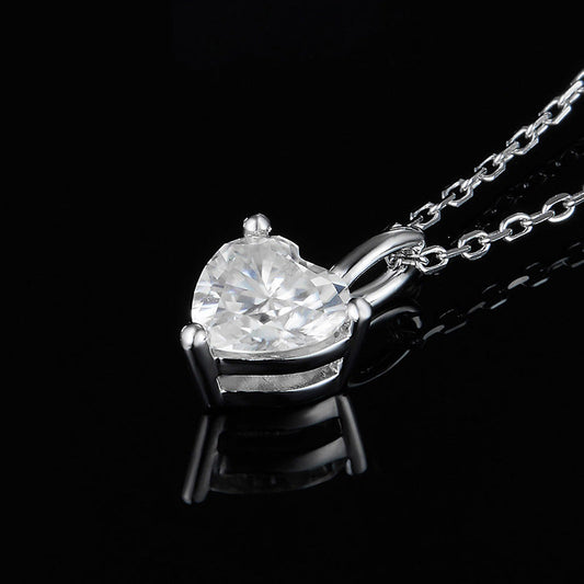 D Color Heart Moissanite 18K White Gold Plated Pendant Necklace Earrings Set