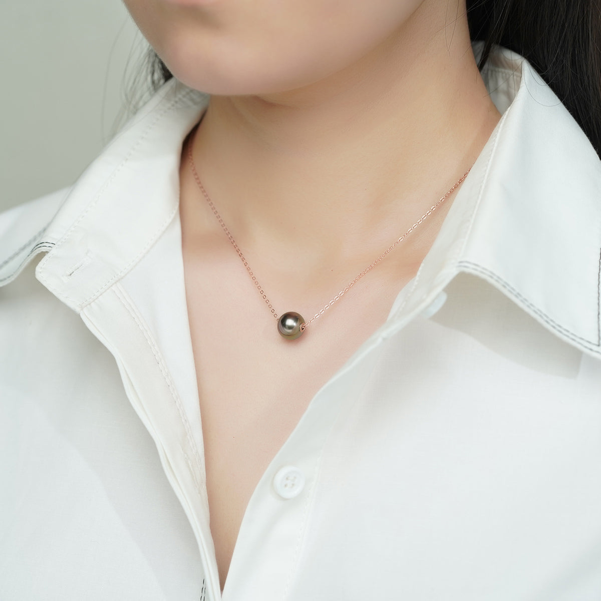 Yowting 10-11mm Black Pearl Necklace/18K Gold