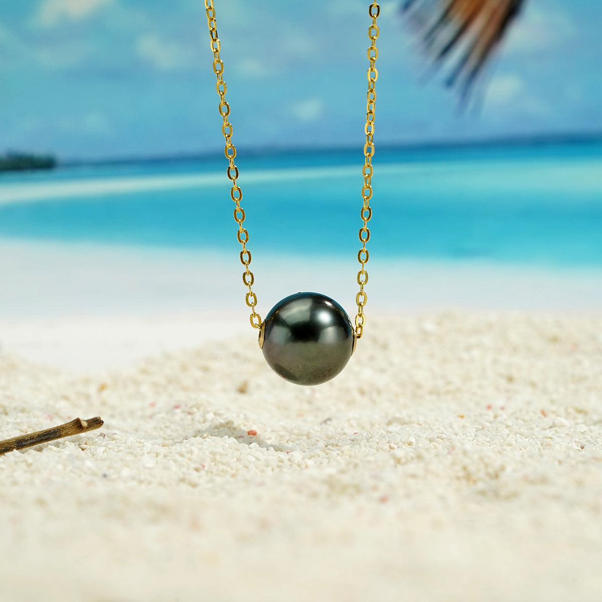 Yowting 10-11mm Black Pearl Necklace/18K Gold