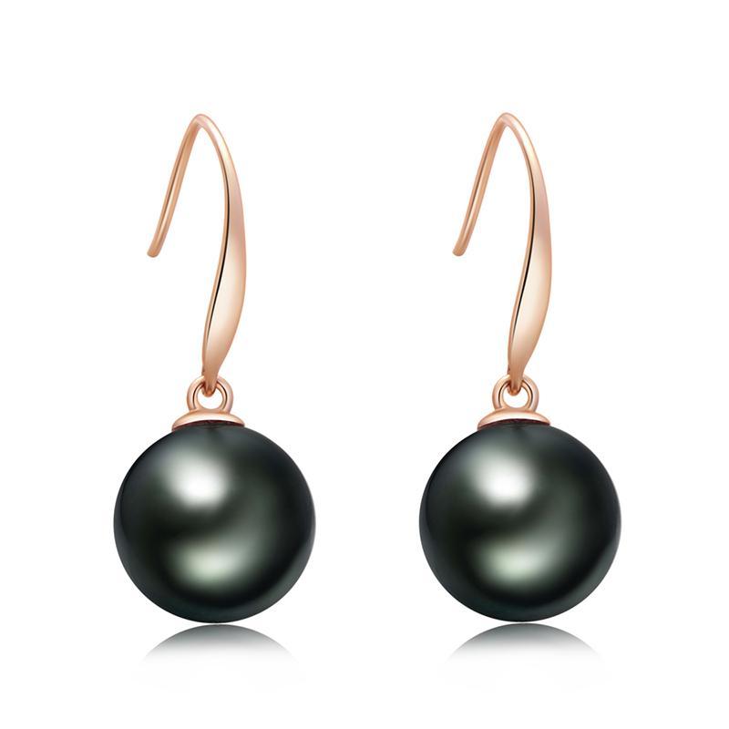 18K Gold Genuine Black Tahitian South Sea Cultured Pearl Hook Earring for Women