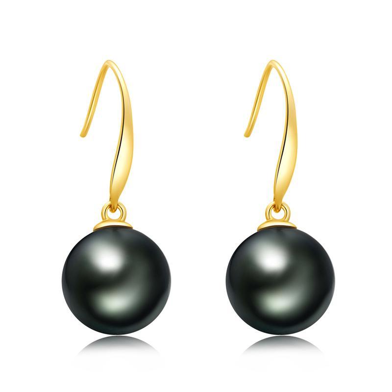 18K Gold Genuine Black Tahitian South Sea Cultured Pearl Hook Earring for Women