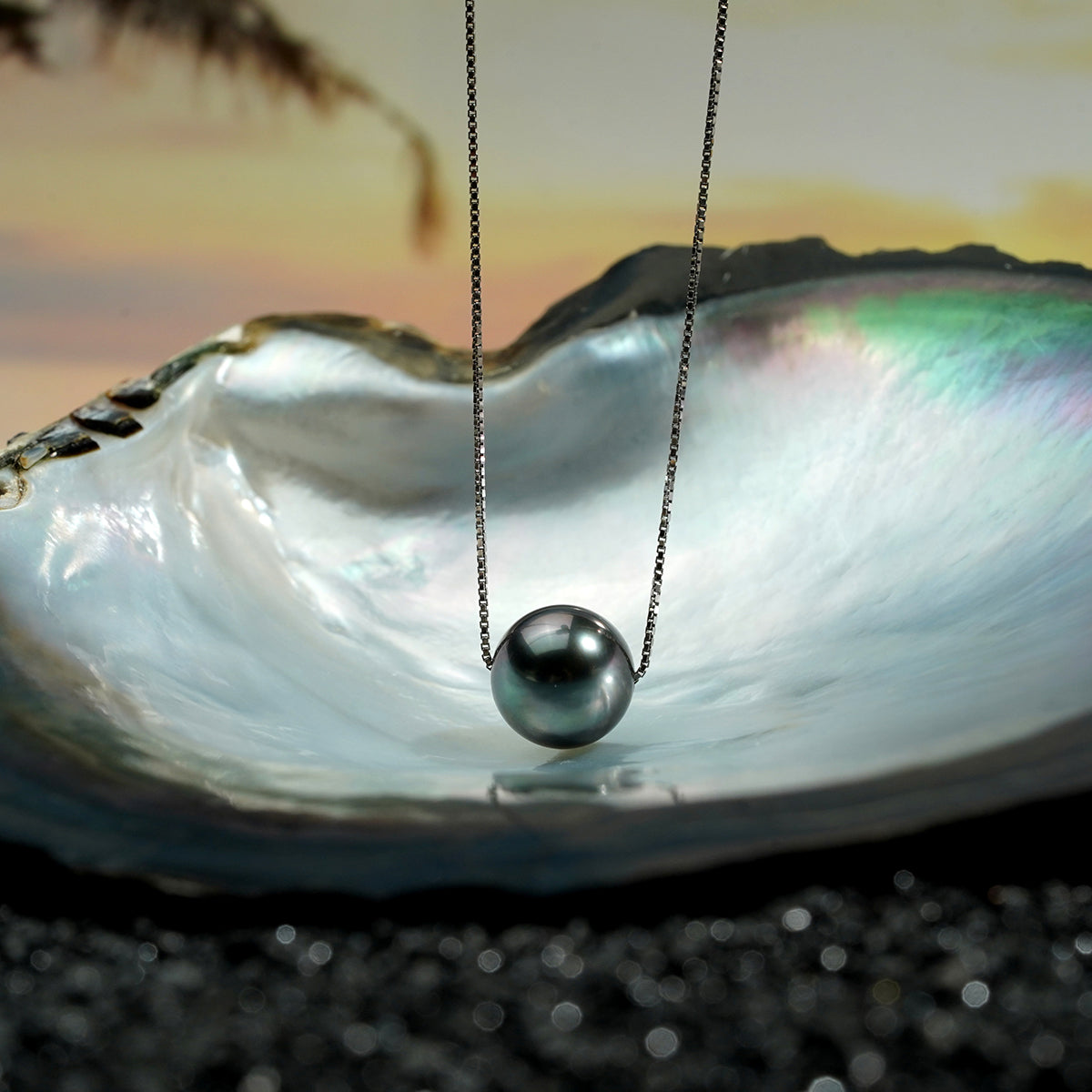 Yowting  Natural Tahiti Black Pearl 925 Sterling Silver Necklace