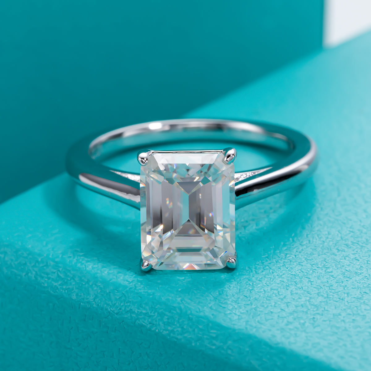 3.0CTTW Emerald Cut Moissanite Ring 925 Sterling Silver Rings