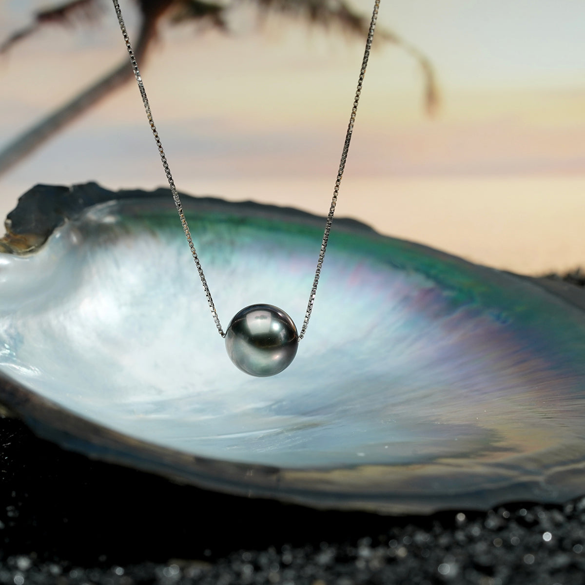 Yowting  Natural Tahiti Black Pearl 925 Sterling Silver Necklace