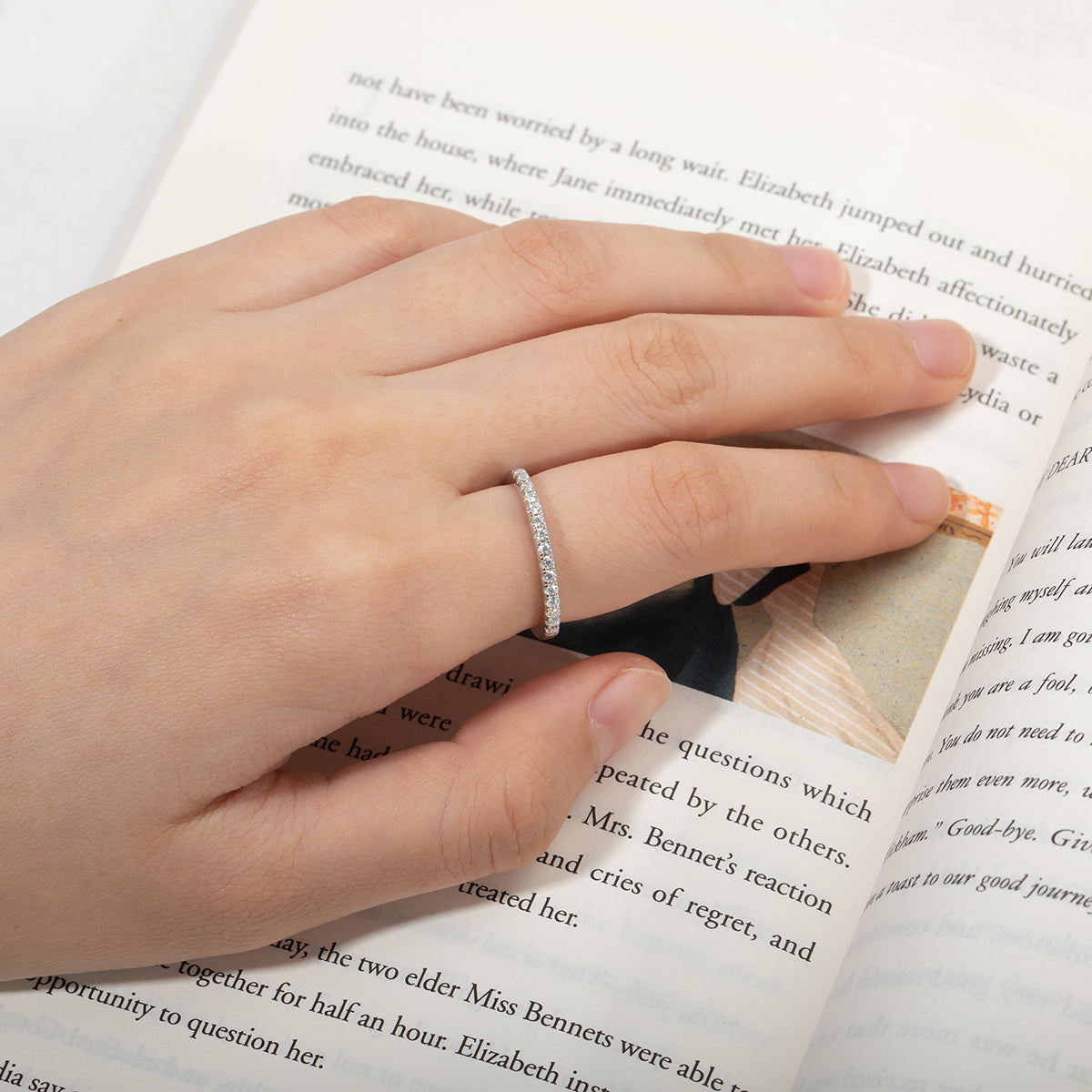 0.7CTTW Moissanite Half Eternity Band Ring 3mm Lab Create Diamond 7 Stone Ring