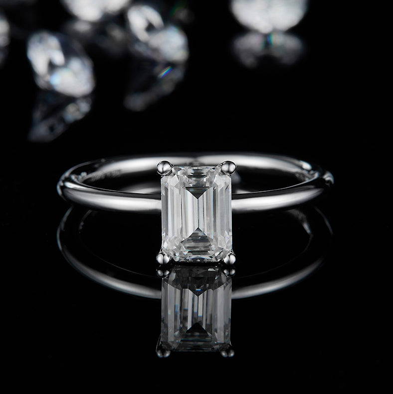 1.0CT Emerald Moissanite 18K Gold Plated Engagement Rings