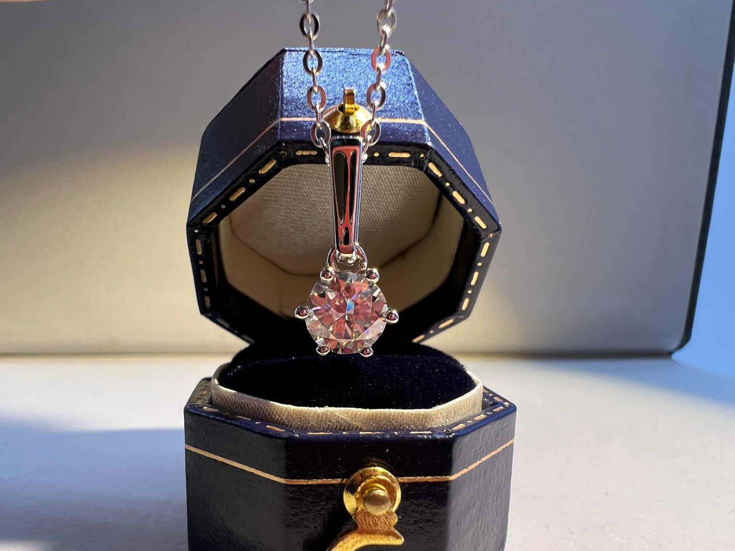 1.0CT Moissanite Pendant 18K Gold Plated 925 Sterling Silver 40+2+3cm Necklace