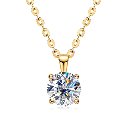 1.0CT D Color Moissanite Necklace 18K Gold Plated Pendant Necklace