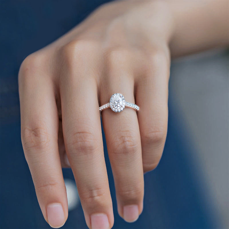 1.0CCTW Oval Cut Moissanite Ring 925 Sterling Silver Rings