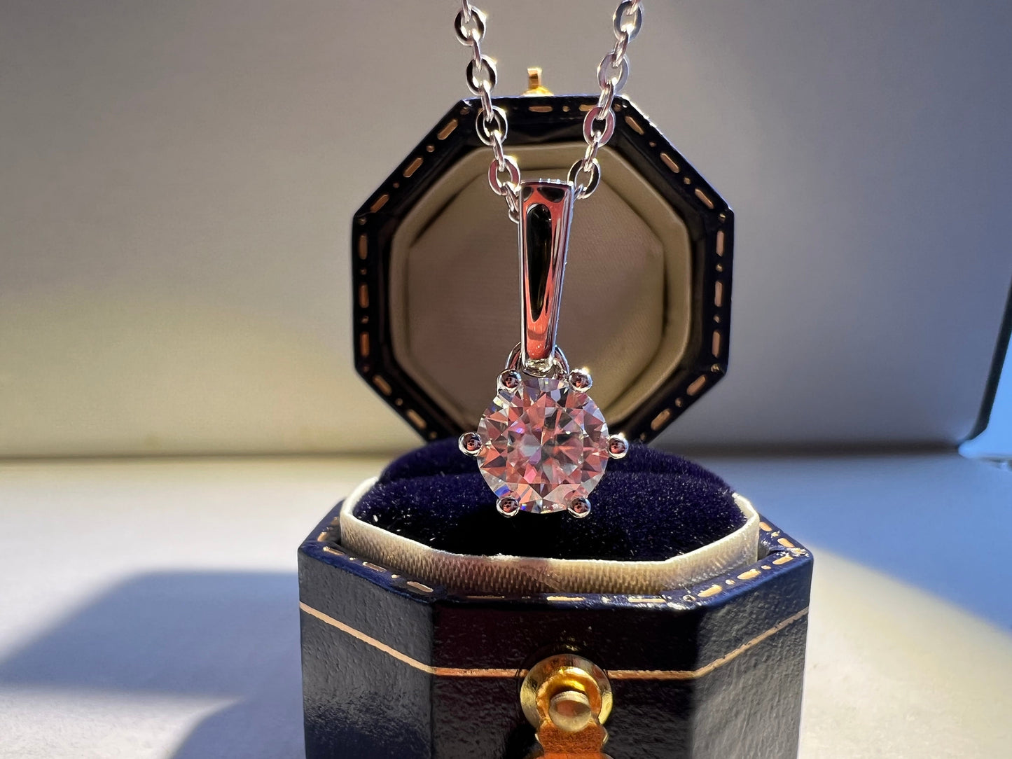 1.0CT Moissanite Pendant 18K Gold Plated 925 Sterling Silver 40+2+3cm Necklace