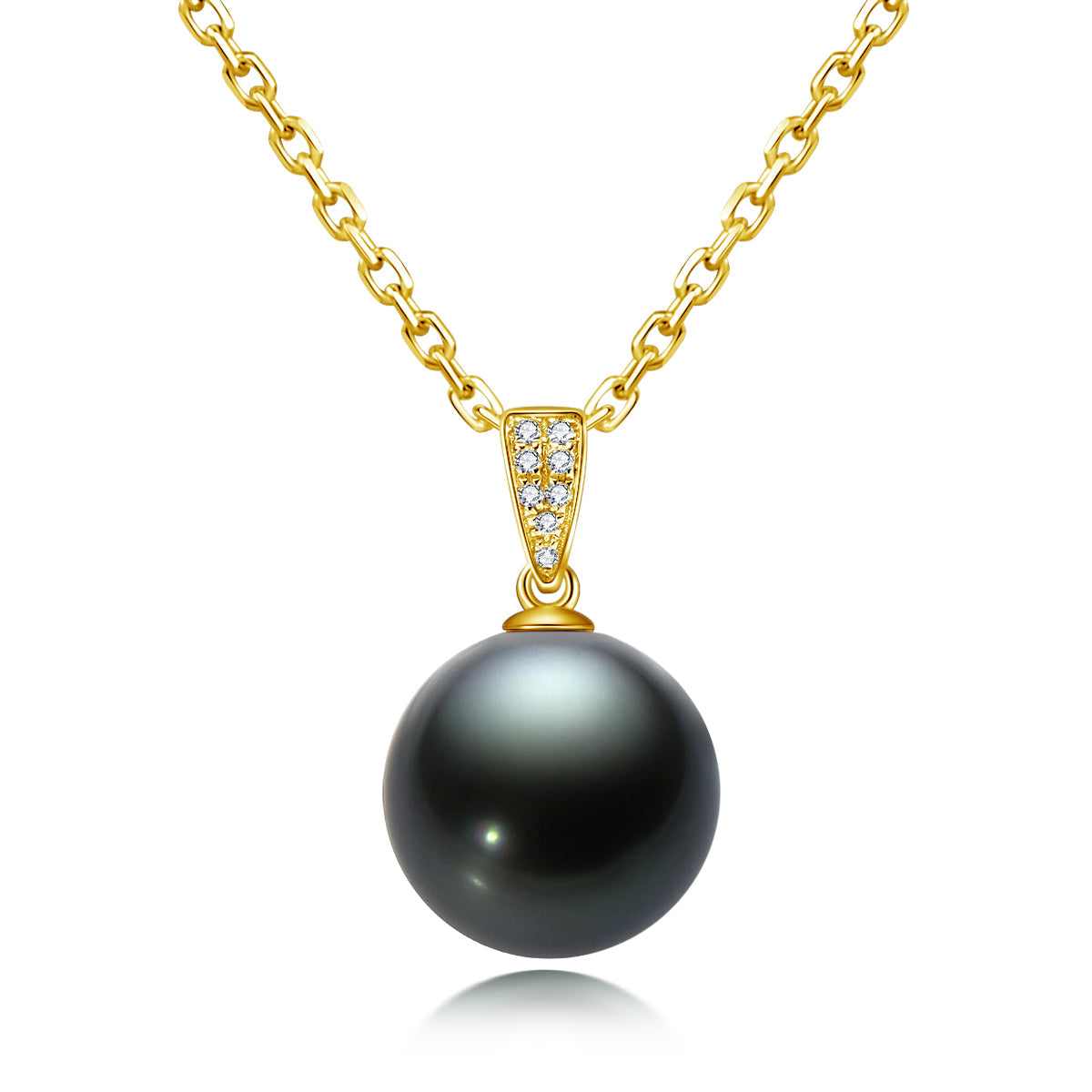 Yowting 18K Gold 10-11mm Natural Tahitian Black Pearl Necklace