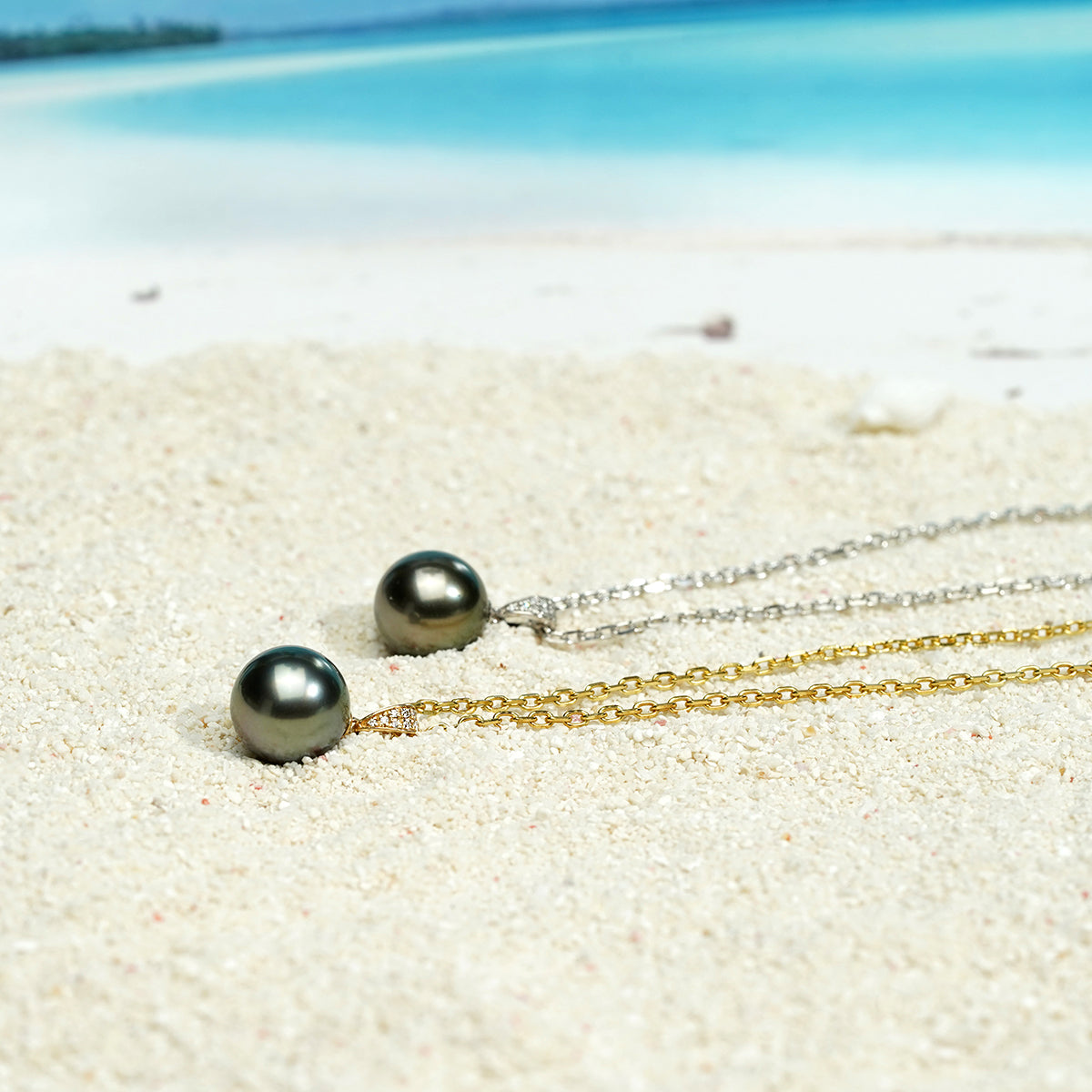 Yowting 18K Gold 10-11mm Natural Tahitian Black Pearl Necklace