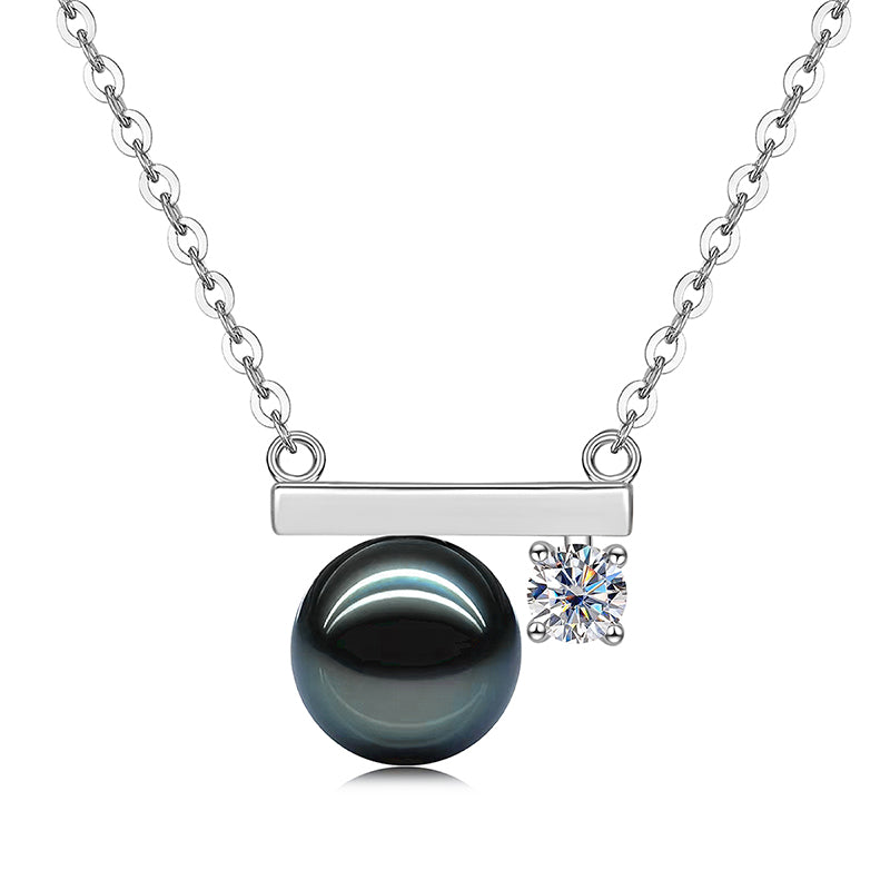 Yowting  9-10mm Black Pearl & 0.3ct Moissanite 925 Sterling Silver Necklace