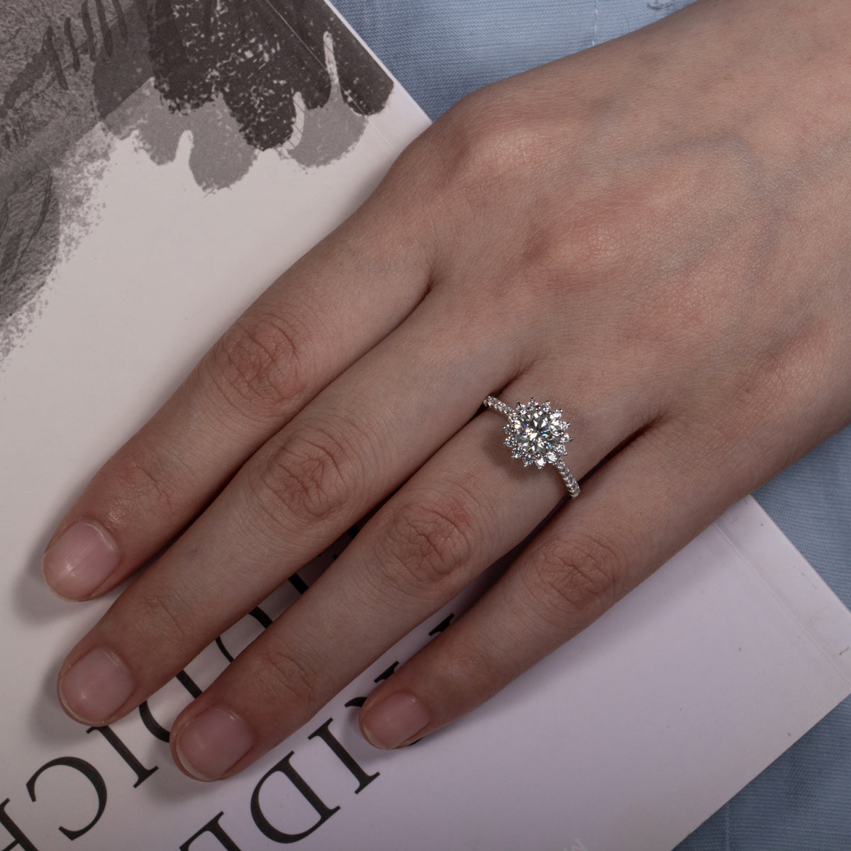 1.0CCTW Round Cut Moissanite Halo Engagement Rings