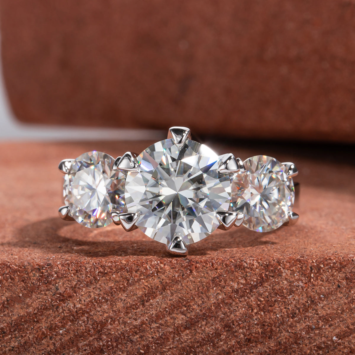 5.0CTTW D Color Moissanite Three Stone Ring 925 Sterling Silver Rings