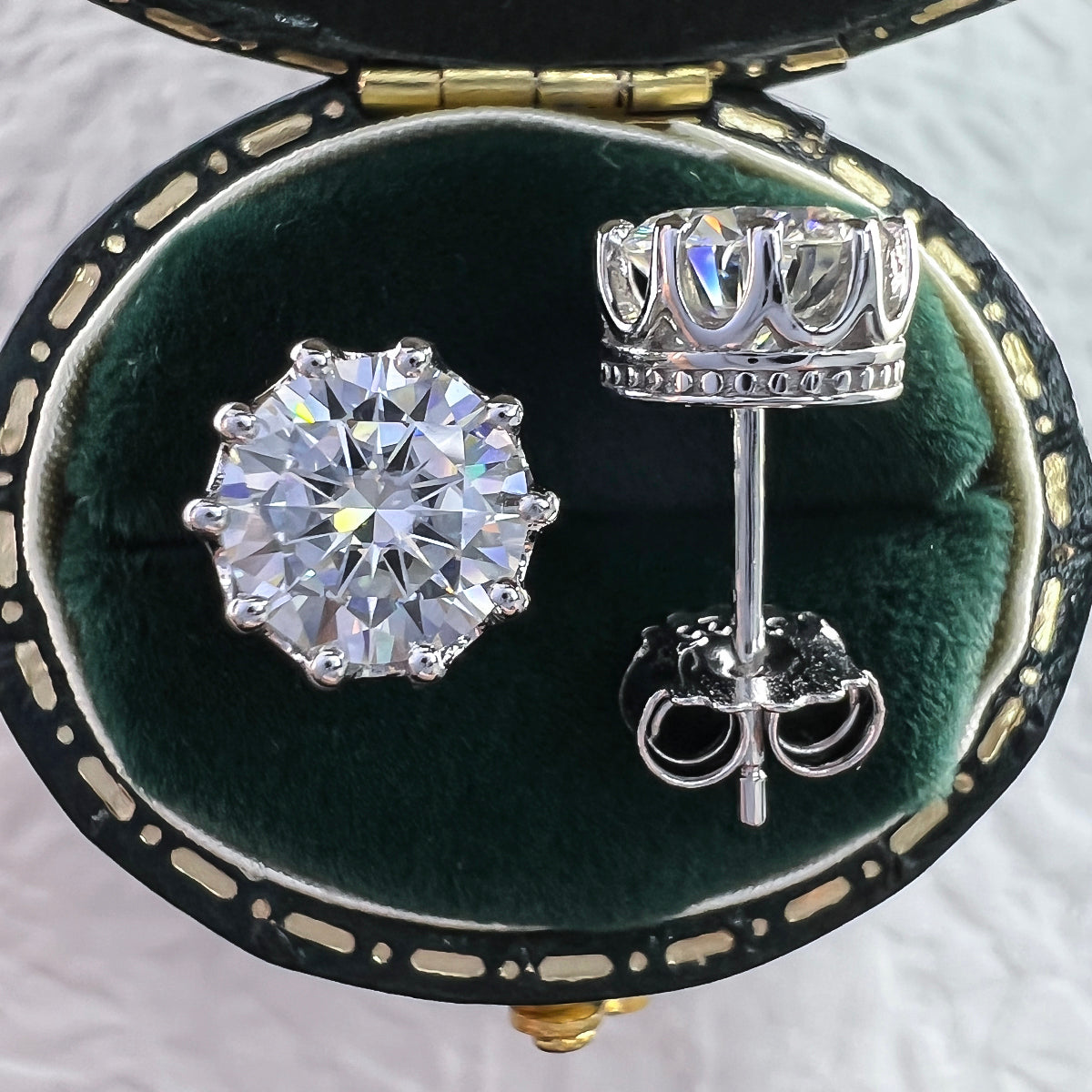 2.0CTTW D Color Moissanite Earrings Crown 925 Sterling Silver Stud Earrings