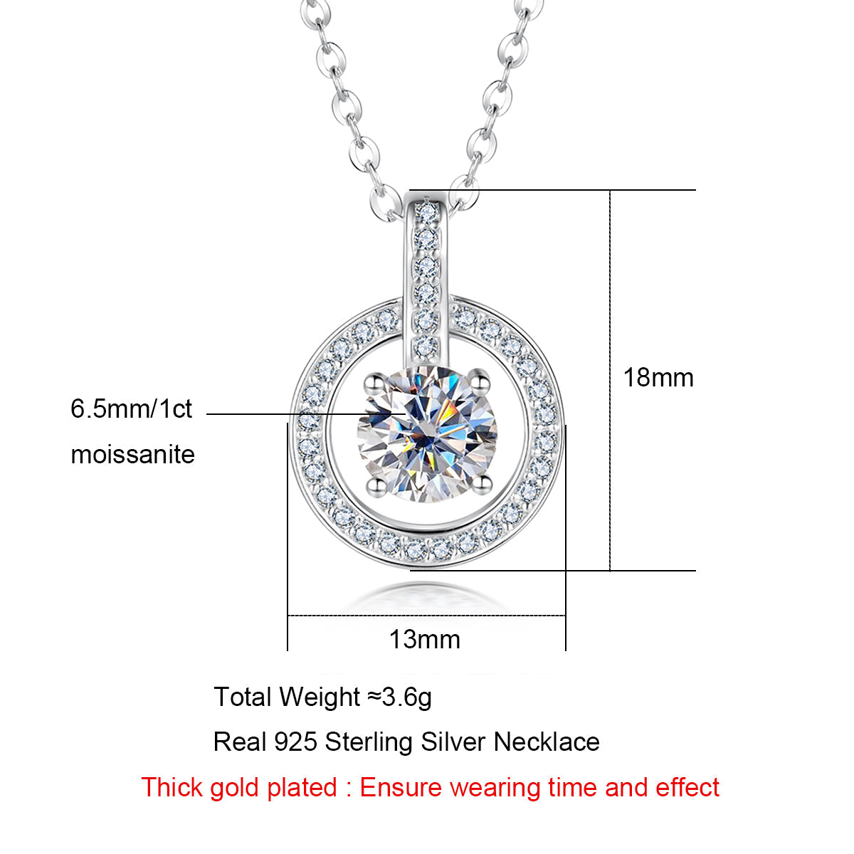 1.0CTTW D Color  Moissanite Necklace 925 Sterling Silver Necklace