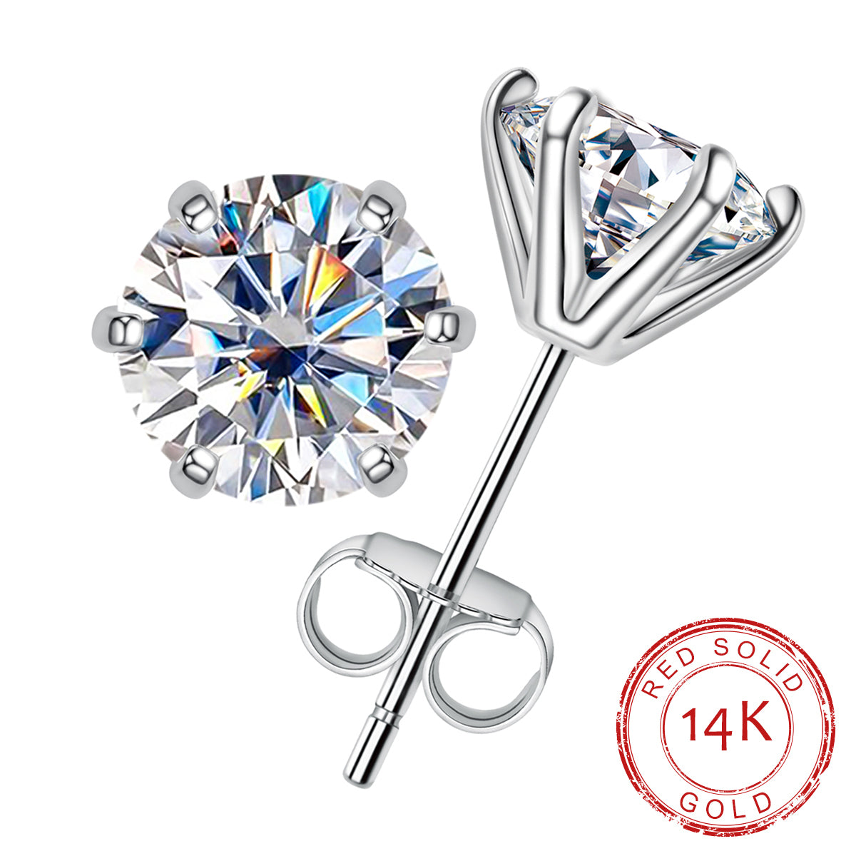 Real 14K Solid Gold  2.0CT D Color Moissanite Earrings