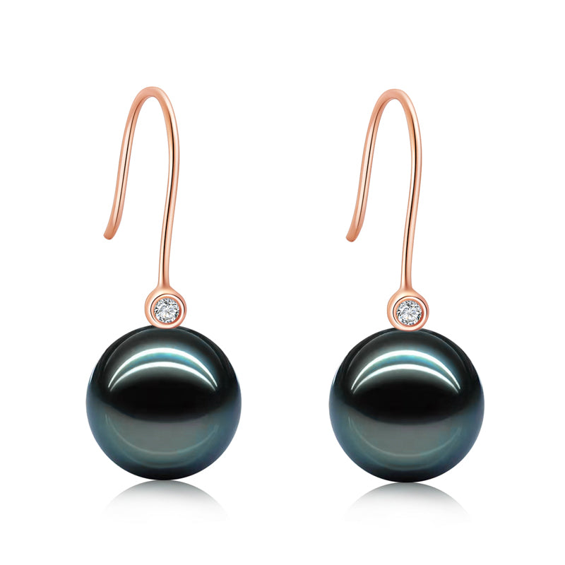 Yowting 18K Gold 8-9mm 9-10mm Tahiti Black Pearl Women Earrings