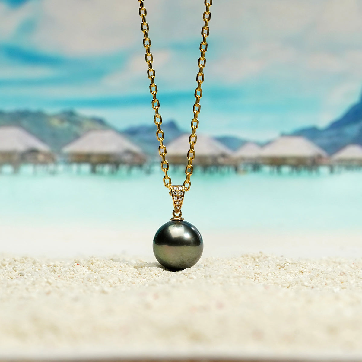 Yowting 18K Gold 10-11mm Natural Tahitian Black Pearl Necklace