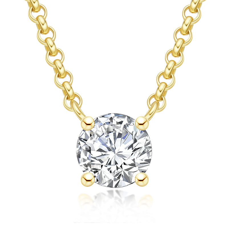 1.0/2.0CTTW D Color Moissanite Necklace 18K Gold Plated Pendant Necklace