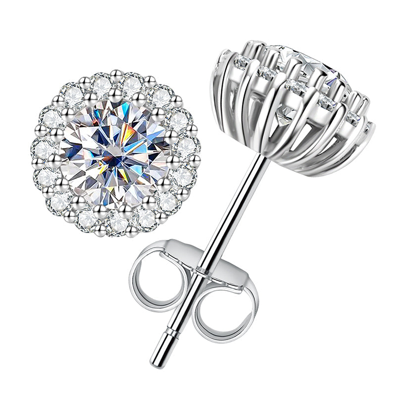 1.0CCTW D Color Moissanite Halo Stud Earrings 925 Sterling Silver Earring