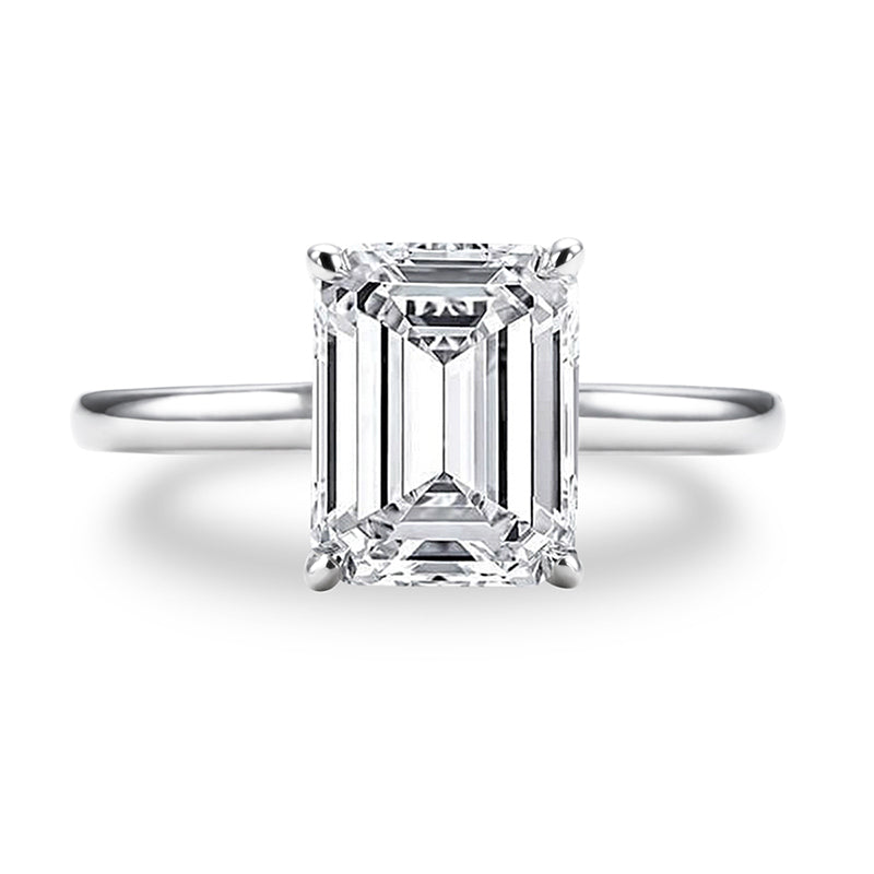 3.0CTTW Emerald Cut Moissanite Ring 925 Sterling Silver Rings