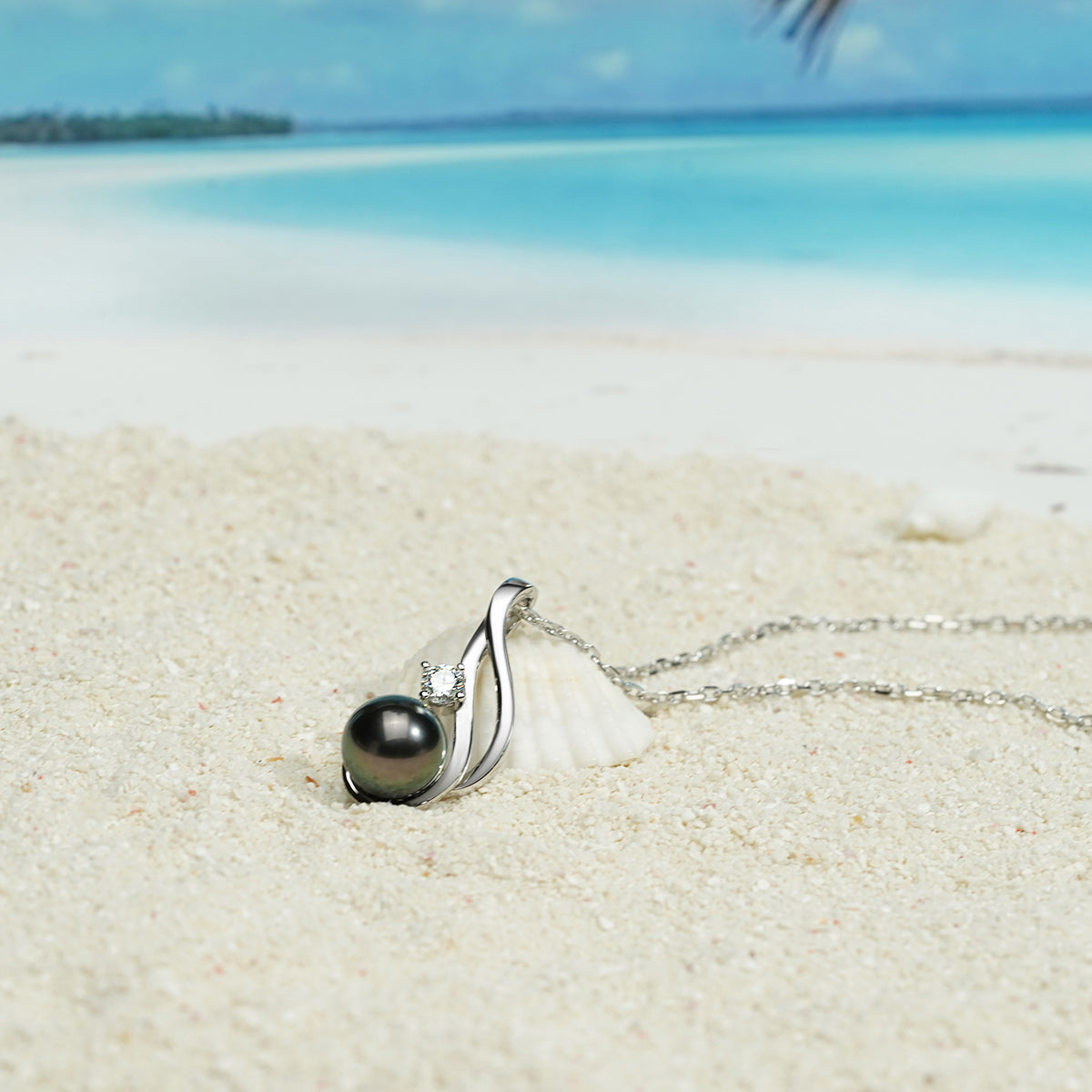 Yowting 9-10mm Natural Tahitian Black Pearl 0.3ct Moissanite Anniversary Necklaces