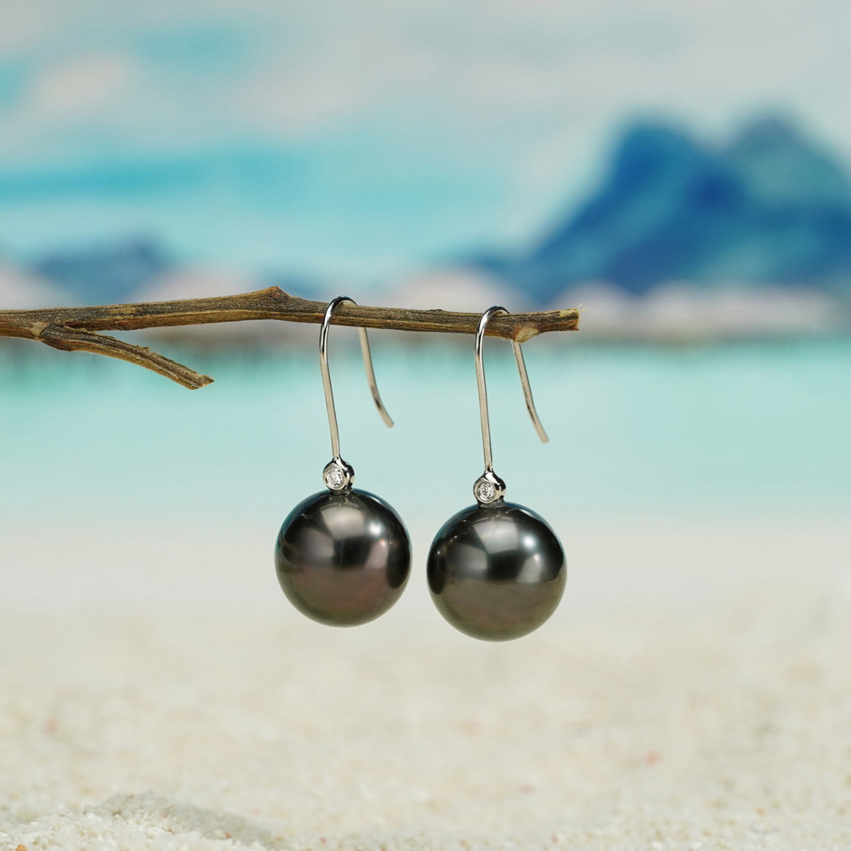 Yowting 18K Gold 8-9mm 9-10mm Tahiti Black Pearl Women Earrings