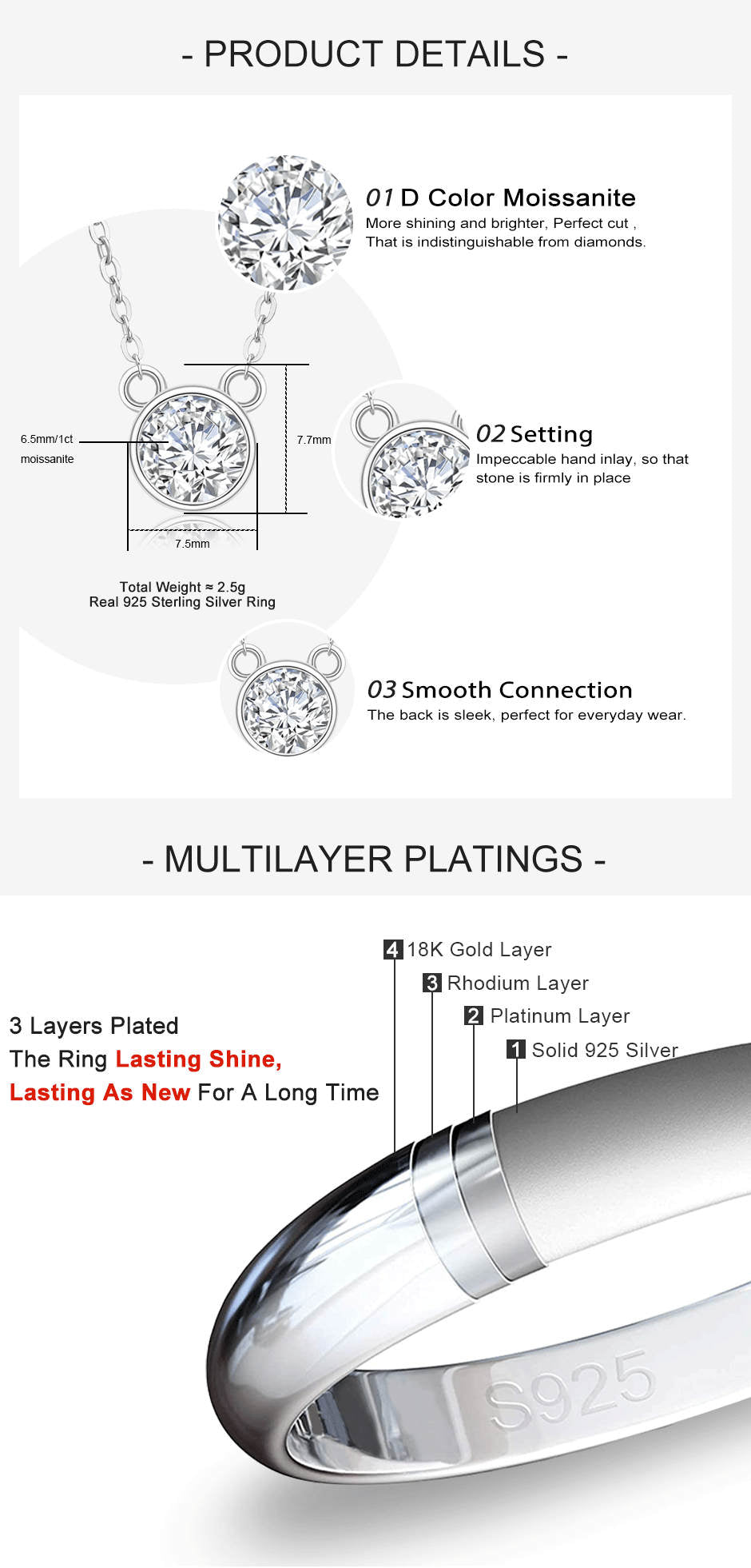 1.0CT D Color Moissanite Mickey Pendant in 18K Gold Plated 40+2+3cm Necklace