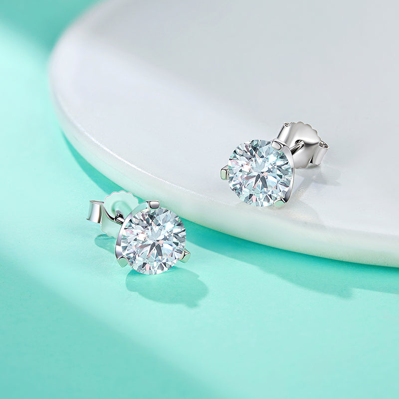 3.0CT D Color Moissanite Earrings 18K Gold Plated Silver Stud Earrings