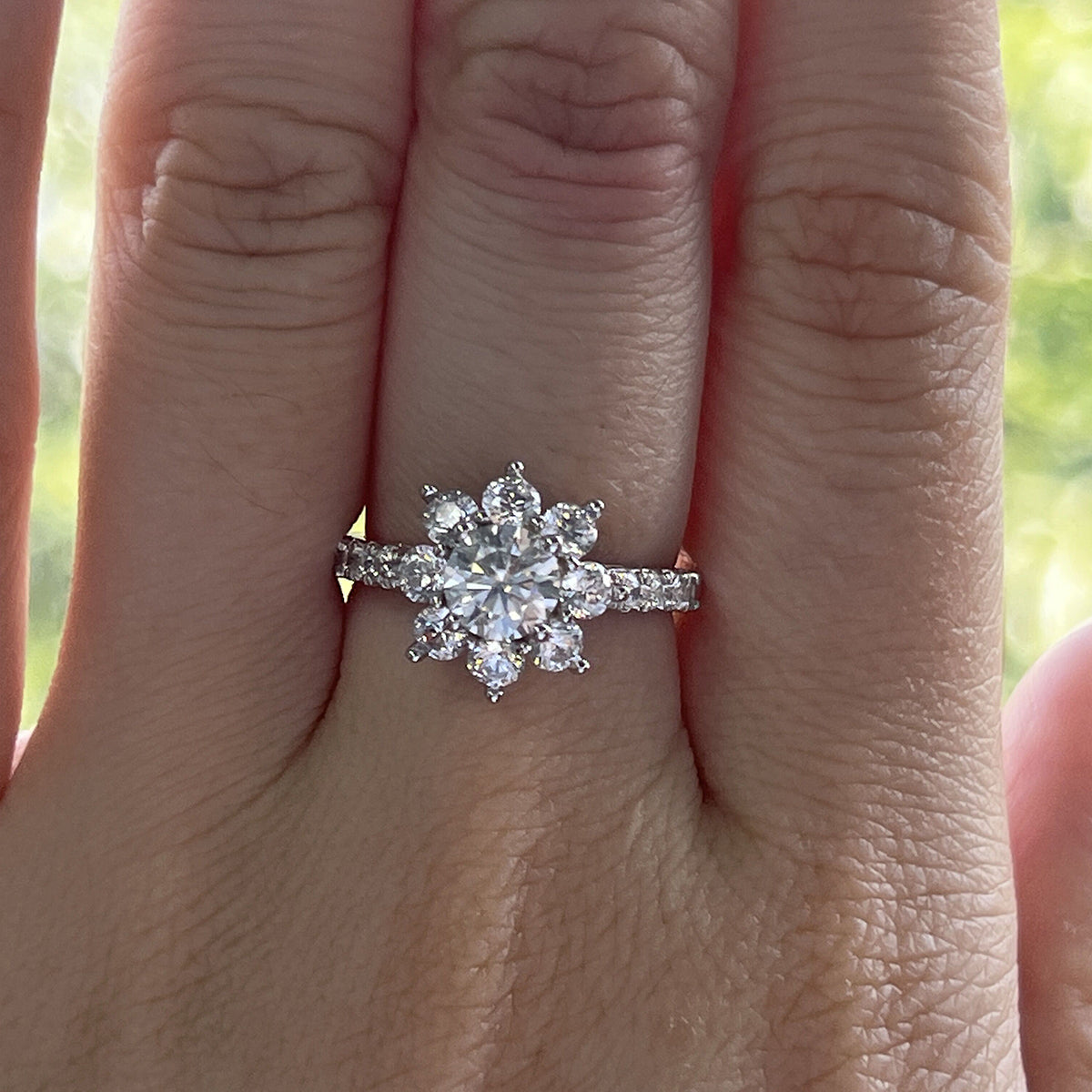 Moissanite Sunflower Halo Engagement Rings