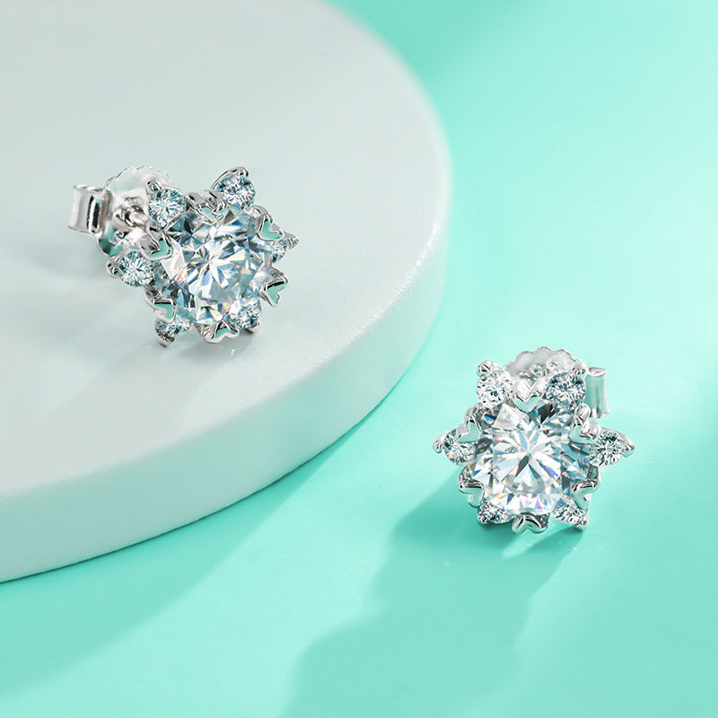 1.60CTTW D Color Moissanite 925 Sterling Silve  Snowflake Heart  Stud Earrings