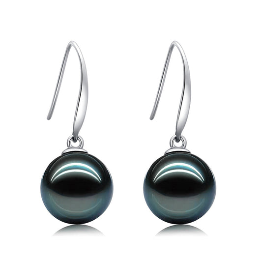 Yowting 18K Gold Round Natural Tahitian Cultured Black Pearl Women Earrings