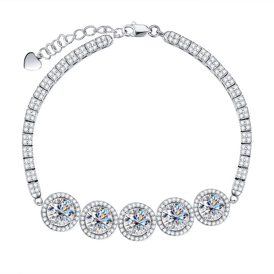 5.0CTTW D Color Moissanite Silver Tennis Bracelet On Hand Adjustable Bracelets