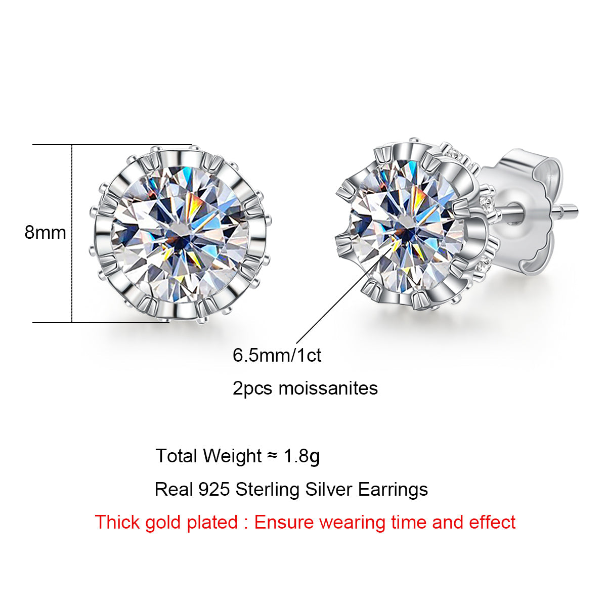 2.0CTTW D Color Moissanite Earrings 18K Gold Plated Flower Bridal  Stud Charm Earrings