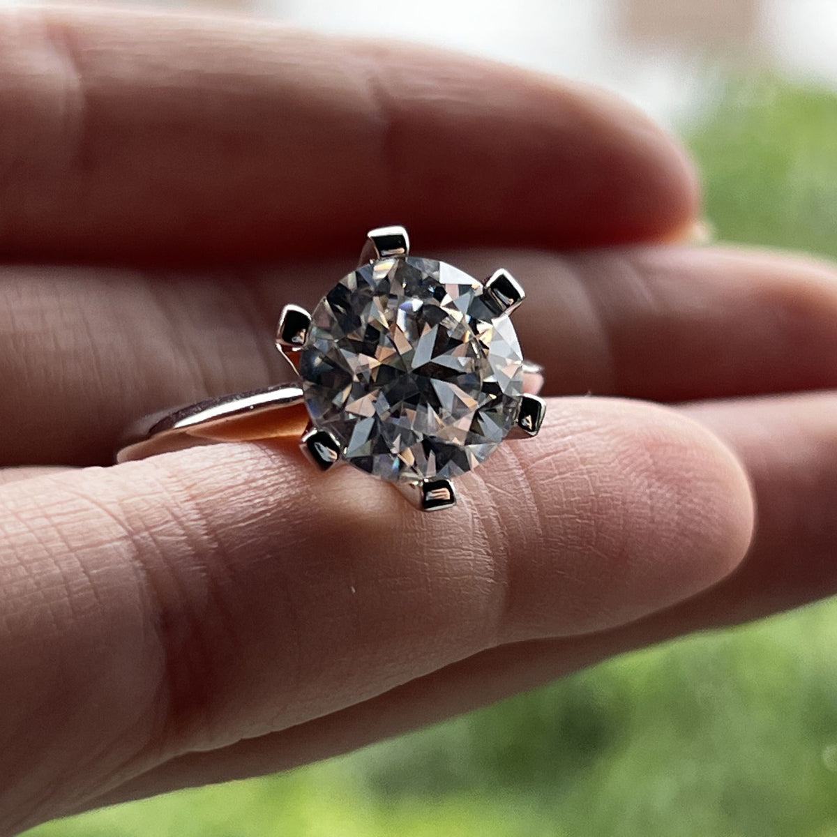 5.0CT Moissanite Classic 6-Prong Solitaire Ring 18K Gold Plated 925 Silver Single Rings