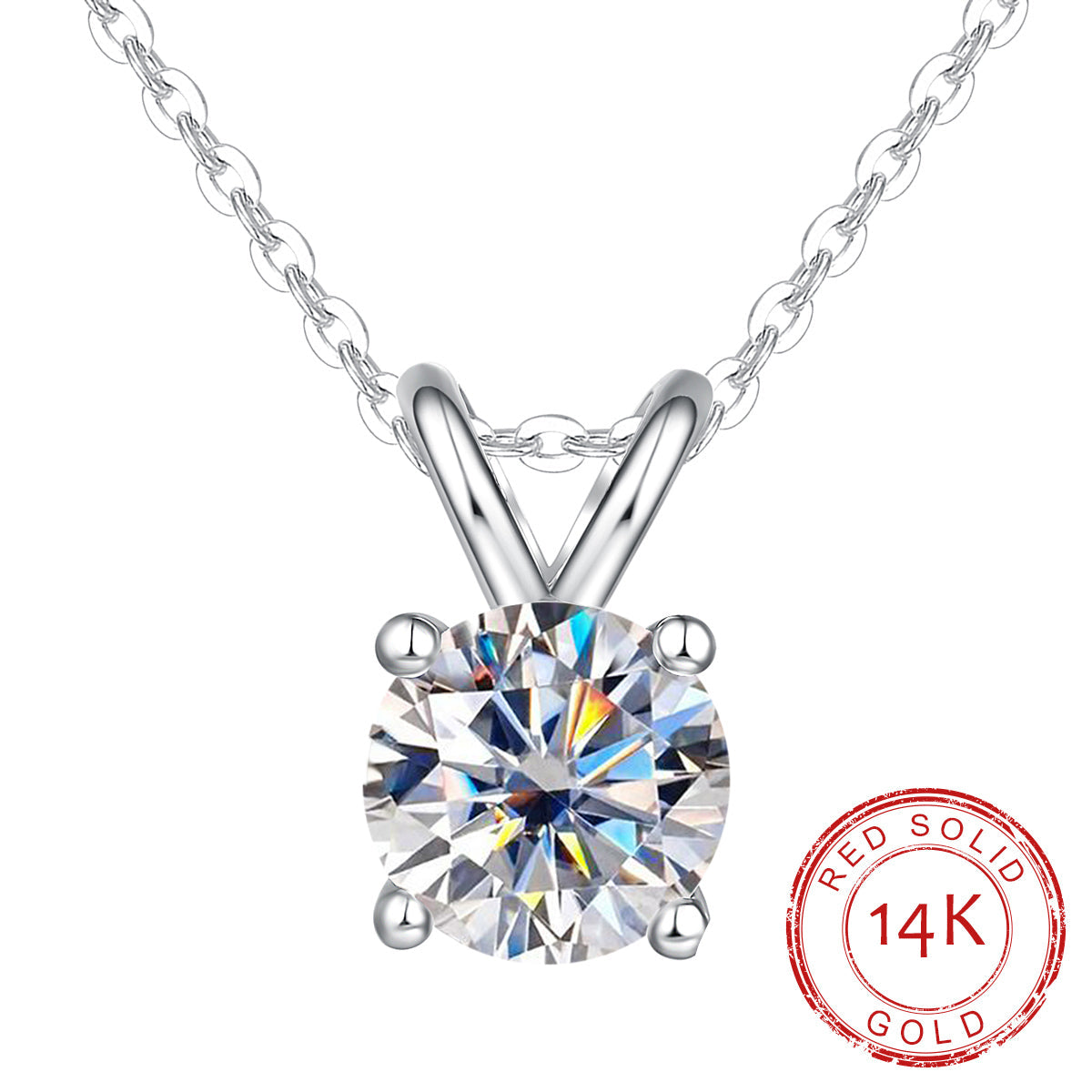 Real 14K Gold 1.0CTTW D Color Moissanite Pendant Necklace
