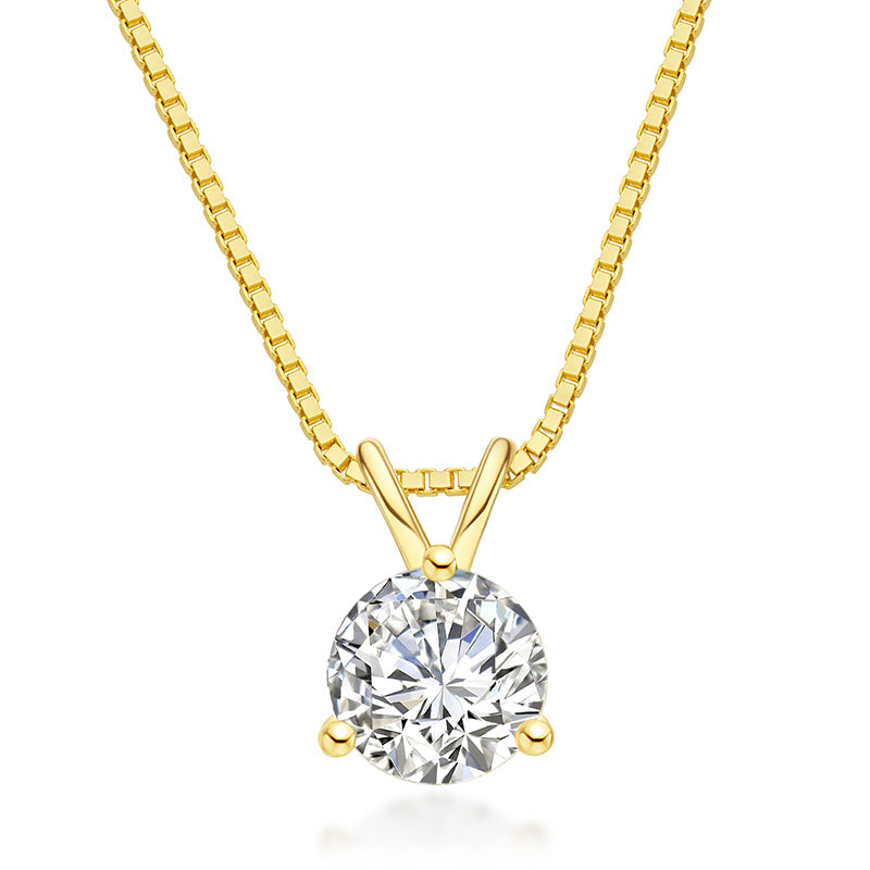 1.0CT VVS1 D Color Moissanite Necklaces 18K Gold Plated Three Claw Pendant Necklaces