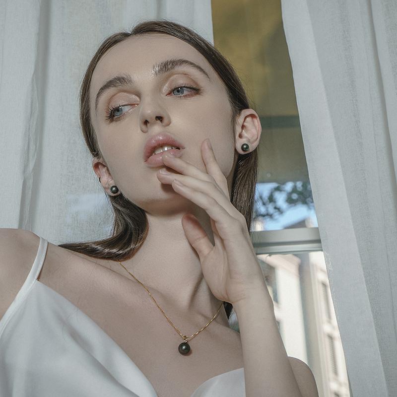 18K Gold 10-11mm Genuine Black Tahitian Southsea Cultured Pearl Pendant Necklace for Women