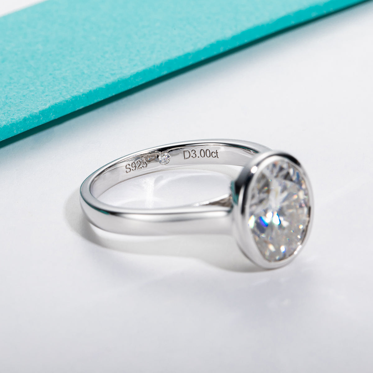 3CT Oval Cut Moissanite Bezel Engagement Rings