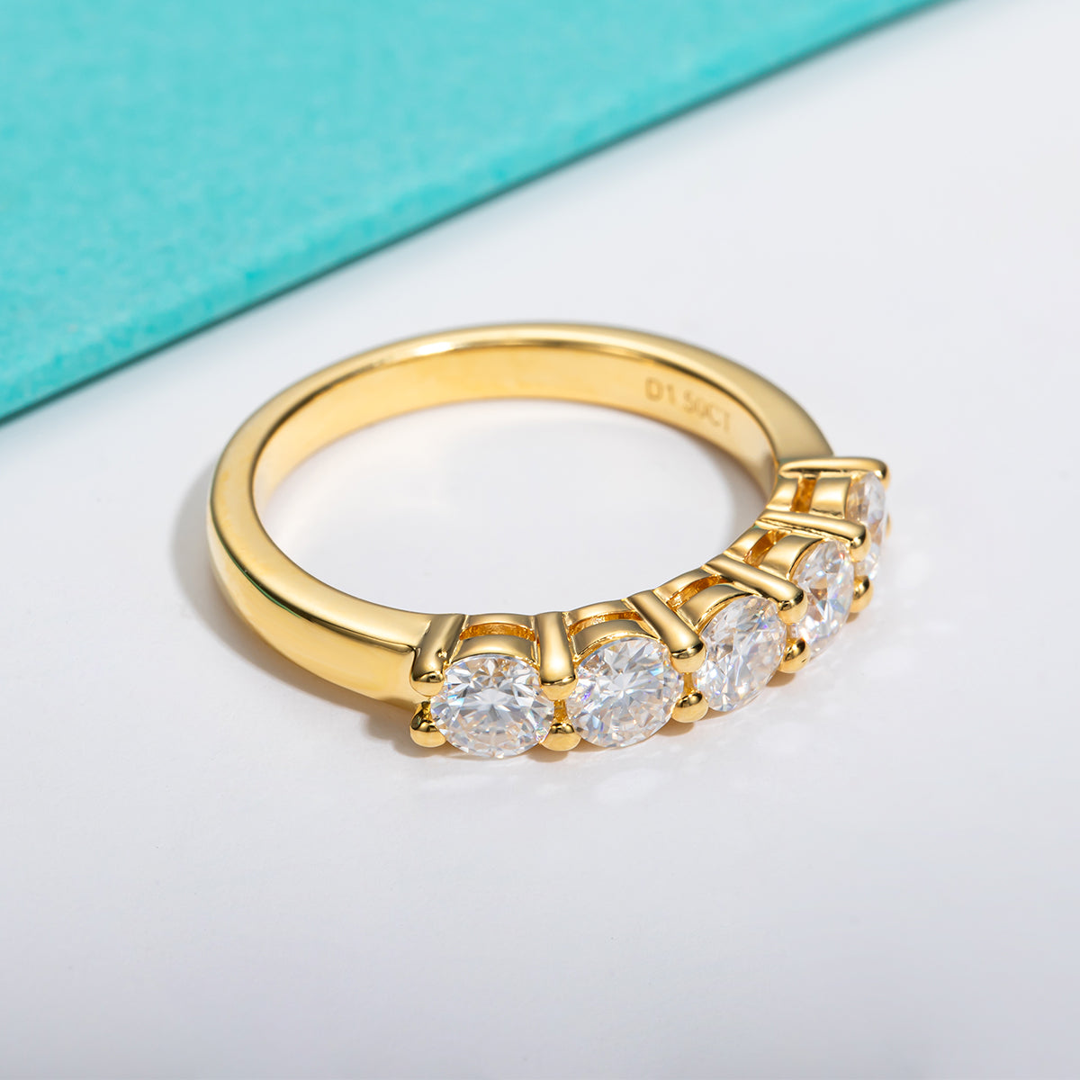 1.5CTTW Moissanite 5-Stone Ring 925 Sterling Silver Wedding Band Ring